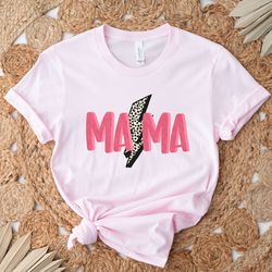 leopard print lightning bolt mama shirt, mother's day shirt, cute mama tee, women's graphic tee, mom mother's day gift,