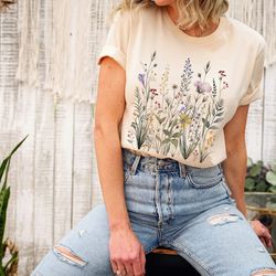 wild flowers t-shirt, vintage botanical tee, pastel floral nature t-shirt, garden lover tee, flower lover tee