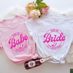 bride squad matching tees, bachelorette gift, pink heels crewneck