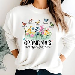 grandma's garden shirt,custom name family shirt,butterfly flowers shirt with kids names,personalized custom mom shirt,fl