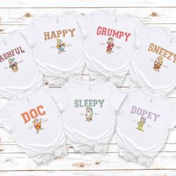 matching family seven dwarfs shirt, disney shirt, disneyland shirt, disney world shirt, grumpy, bashful, dopey, sleepy,