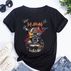 def leppard siagntures guitar t-shirt, def leppard band shirt, def leppard 90s vintage shirt, def leppard rock music, de