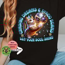 cat disco ball tshirt, retro disco vibes, cat lover tee, nightlife shirt, cat mom dad gifts, vintage kitty, funny