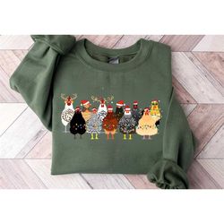 christmas chickens sweatshirt, cute chicken farm animals holiday