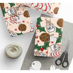 christmas cookies and milk wrapping paper, christmas tree