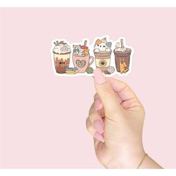 coffee cat sticker, laptop sticker, water bottle sticker,