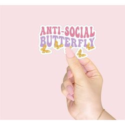 anti-social butterfly sticker, laptop sticker, water bottle sticker,