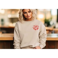 love hearts sweatshirt, valentine's day sweatshirt, pocket printed