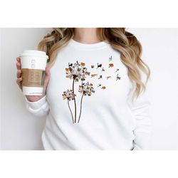 cats flower fly dandelion sweatshirt cute cat lover