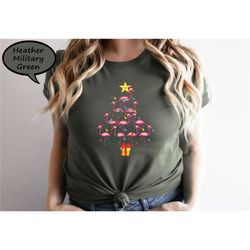 christmas flamingos tree shirt, cute christmas flamingo t-shirt,
