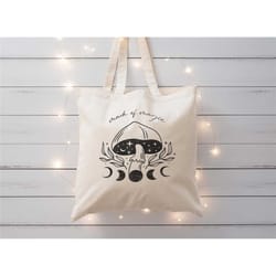 floral moon tote bag, mystical tote bag, boho