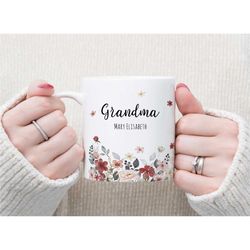 grandparent mug customizable, personalized mug grandma, flower mug