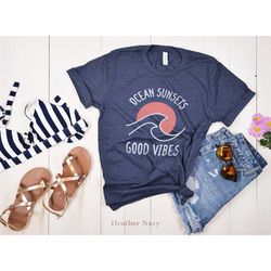 sunset ocean tshirt, summer tee, beach wear, vacation