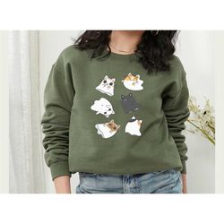 ghost cat shirt halloween, spooky sweatshirt, halloween cat