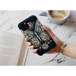 boho butterfly flower phone case, gift for her,