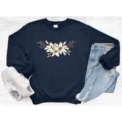 boho floral unisex sweatshirt, plant women's minimalist flower