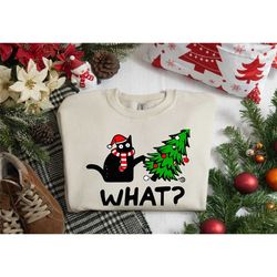 funny christmas cat sweatshirt, what christmas cat sweater,