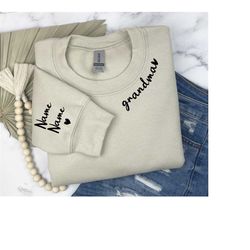 custom grandma sweatshirt with grandkid name on sleeve, personalized grandmother sweatshirt, grandma sweatshirt, christm