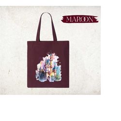 disney watercolor castle tote bag, disney family tote bag, disney trip tote bag, disney tote bag, disneyland tote bag, d
