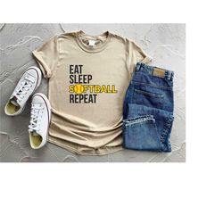 eat sleep softball repeat shirt, softball custom birthday shirt, personalized softball tee, custom softball shirts, soft