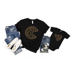 pizza and pizza slice shirt, dad and son