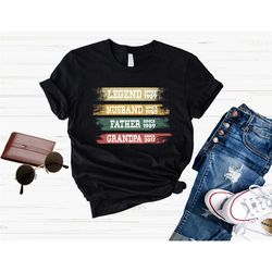 husband father grandpa legend shirt, grandfather custom dates,