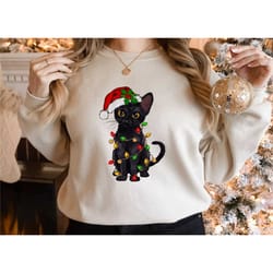 cat christmas sweater, christmas cat sweatshirt, black cat