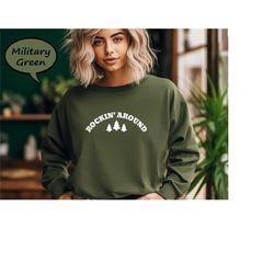 rockin around the christmas tree sweatshirt, christmas tree hoodie, cute holiday sweatshirt, minimal christmas sweatshir