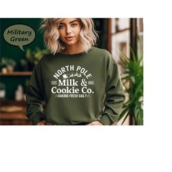 north pole milk and cookie co sweatshirt, north pole sweatshirt, gingerbread christmas hoodie, christmas cookies sweatsh