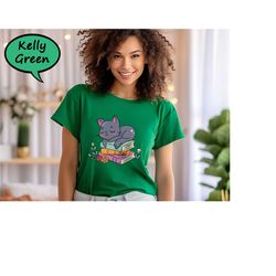 book lover halloween cat shirt, cat and books t-shirt, halloween librarian shirt, halloween cat book tee, cute halloween