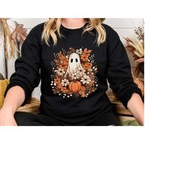 floral ghost sweatshirt, spooky flower hoodie, halloween ghost sweatshirt, cute halloween sweatshirt, spooky vibes sweat