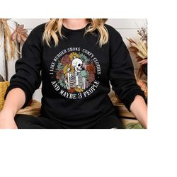 i like murder shows comfy clothes and maybe 3 people sweatshirt, halloween skeleton sweatshirt, true crime hoodie, crime