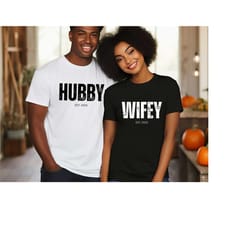 hubby wifey est. 2023 shirts, just married t-shirt, engagement shirt, cute wedding shirts, bridal gift tee, husband and
