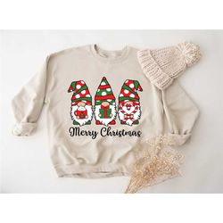 christmas gnomes sweatshirt, cute gnome sweatshirt, women holiday gift, christmas gnomes hoodie, christmas lights crewne