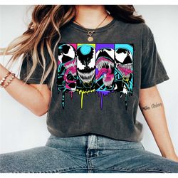 marvel venom colorful dripping comic panel t-shirt, marvel wdw vacation trip, disneyland family party gift, disneyland t