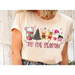 disney mickey and minnie gingerbread cookie tis the season christmas pink tree shirt, disneyland xmas matching shirt, wa