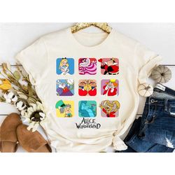 disney alice in wonderland characters t-shirt, cheshire cat, alice, white rabbit shirt, disneyland family party gift, wd
