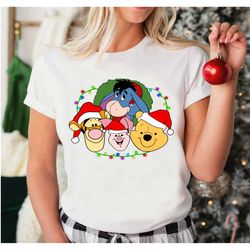 disney winnie the pooh christmas lights shirt, disney piglet eeyore tigger santa tee, disneyland xmas matching shirt, wa