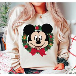disney mickey mouse christmas wreath portrait shirt, mickey and friends tee,  disneyland xmas matching shirt, walt disne