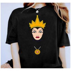 disney villains evil queen big face t-shirt, snow white and seven dwarfs, disneyland trip family matching outfits shirt,