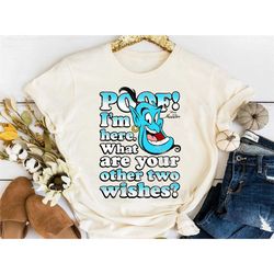 disney aladdin genie poof! 2 wishes gradient text portrait t-shirt, disneyland family matching shirt party gift 2024, wd