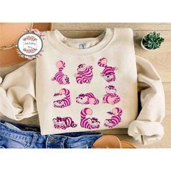 disney alice in wonderland cheshire cat pose t-shirt, cheshire cat emotions portrait shirt, disneyland family party gift