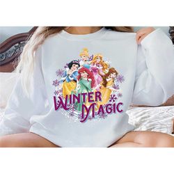 disney princesses christmas winter magic sweatshirt , snow white, belle, ariel, disneyland xmas matching shirt, walt dis