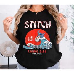 disney stitch living life t-shirt, stitch surfing shirt, lilo and stitch, disneyland family matching shirt, wdw tee, ani