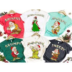 disney snow white and seven dwarfs christmas lights shirt, dopey grumpy happy doc disneyland xmas matching shirt, walt d