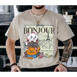 disney disney the aristocats bonjour t-shirt, aristocats group characters retro 90s t-shirt, disneyland trip family matc