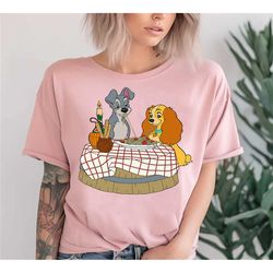 disney lady and tramp bella notte spaghetti t-shirt, lady and the tramp shirt, disneyland trip family matching outfits,