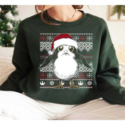 star wars porg ugly christmas sweater t-shirt, cute santa porg star wars christmas family tee, christmas matching shirt,