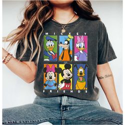 disney mickey and friends group shot panels shirt, mickey minnie donald daisy goofy pluto, disneyland trip family outfit