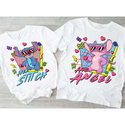 disney stitch and angel valentine couple shirt, lilo and stitch disney party, disneyland matching outfits, disneyland fa